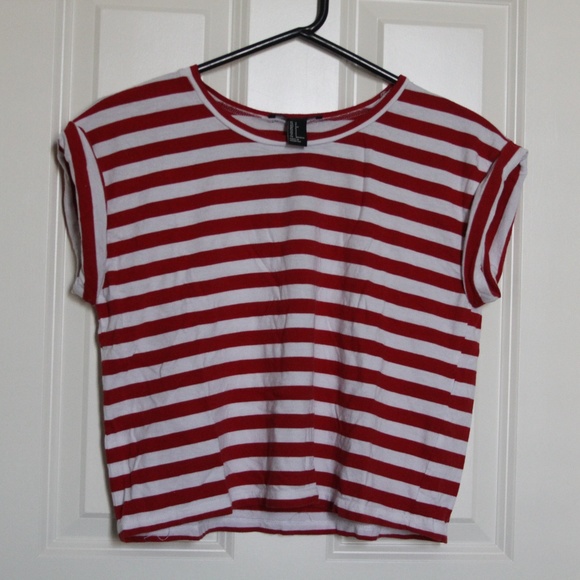 Forever 21 Red and White Striped Crop Top - Picture 1 of 3